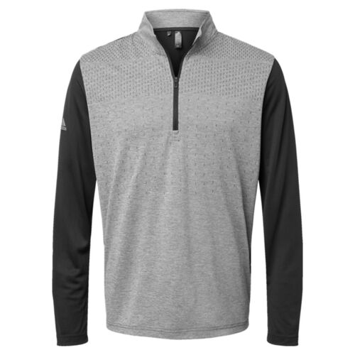  Adidas Men's Ultimate365 Heather Block Print 1/4-Zip Pullover - left chest  Thumbnail